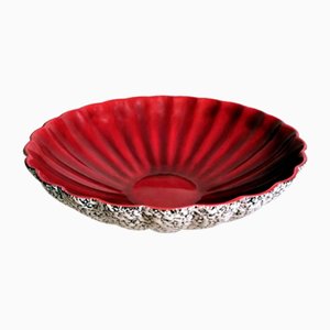 French Art Deco Red & White Glazed Ceramic Bowl by Paul Milet for Sevrès