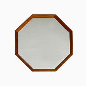 Espejo de pared octogonal de teca, años 60