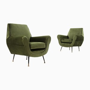 Grüne Samt Sessel, 1950er, 2er Set