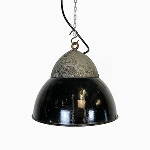 Lampe à Suspension Vintage en Email Noir, 1930s