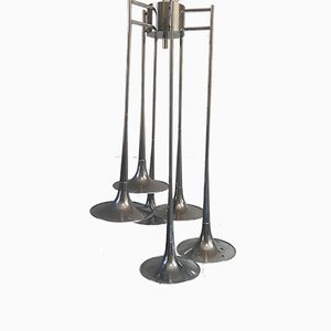 Lámpara de techo Mid-Century de acero cromado con seis trompetas