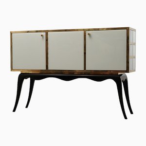 Venezianisches Sideboard aus Weißem Glas & Messing, 1950er