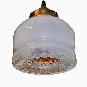 Lámpara de techo de cristal de Murano blanco y dorado, años 60