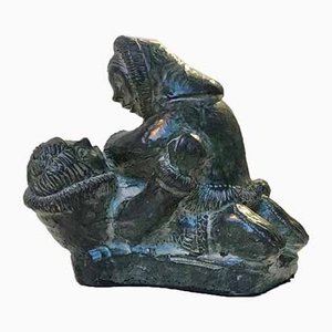 Carved Stone Wrestling Eskimos by A Wolf for The Wolf Sculptures, 1970s