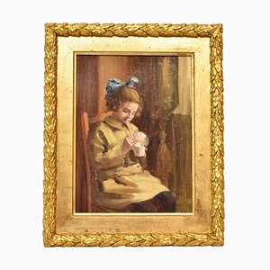 Portrait Painting, Child Playing, Oil Painting, Early 20th Century