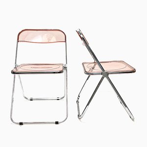 Mid-Century Acrylic Glass and Chrome Pila Folding Chairs by Giancarlo Piretti for Castelli / Anonima Castelli, Set of 6