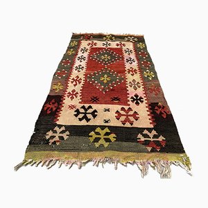 Tappeto Kilim in lana rossa, beige e nera, Turchia, anni '50