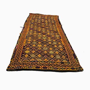 Tappeto Kilim in lana color oro, rosso e nero, Turchia, anni '50