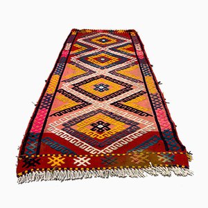Small Turkish Gold, Black & Red Wool Kilim Carpet, 1950s