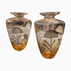 Italienische Art Deco Vasen aus Glas in Silber & Orange, 1930er, 2er Set