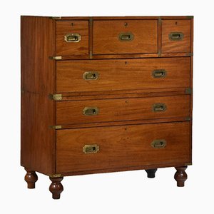 Brass Bound & Mahogany Campaign Chest of Drawers, 19th Century