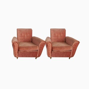 Set of Italian Damask Lounge Chairs, 1950s