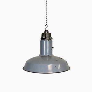 Industrial Grey Enamel Ceiling Lamp, 1950s