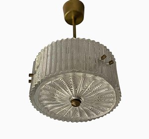 Small Mid-Century Circular Pendant Lamp from Orrefors, 1960s