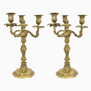 French Bronze Candleholders, 19th Century, Set of 2