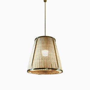 Brass and Rattan Pendant Light