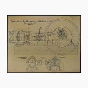 Large Original Technical Drawing of Air Compressor, 1925