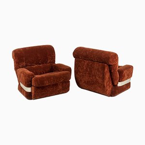 Fauteuils en Velours, 1970s, Set de 3