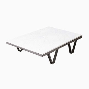 Industrial Low Occasional Table with Marble Top, 1970s