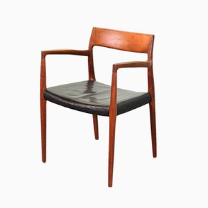 Danish Solid Teak & Black Leather 57 Desk Chair by Niels Otto Moller for J.L. Møllers, 1960s