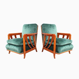 Fauteuils en Mérisier & Velours Vert Forêt par Paolo Buffa, 1950s, Set de 2