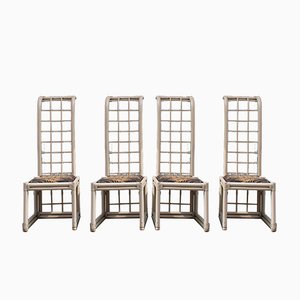 Weiße Bambus Stühle mit Hoher Rückenlehne von Vivai del Sud, 1970er, 4er Set