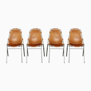Mid-Century Leather Les Arcs Dining Chairs by Charlotte Perriand, Set of 4