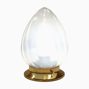 Opalescent Glass & Brass Lamp, 1950s