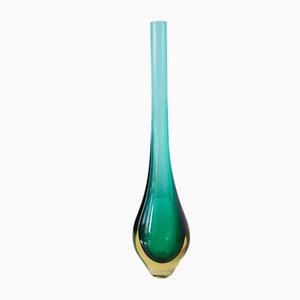 Jarrón italiano de cristal de Murano verde de Flavio Poli para Seguso Vetri d'Arte, años 60