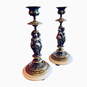 19th Century Bronze & Golder Candleholders by Victor Paillard, Set of 2