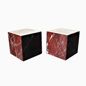 Italian Multi-Colored Marble Cube Tables on Wheels, 1980s, Set of 2