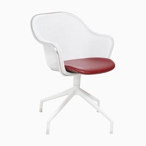 Silla giratoria Luta de cuero blanco y rojo de Antonio Citterio para B & B Italia, 2004