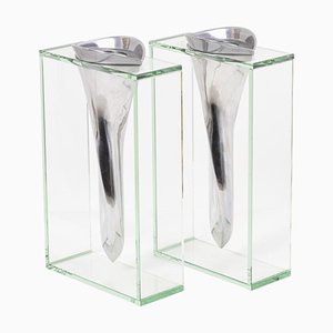 Aluminum and Glass Vases by Lisa Mori, 1980s, Set of 2