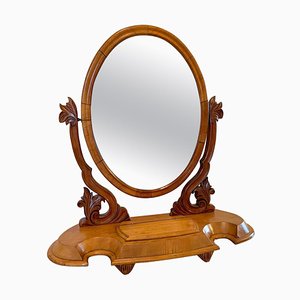 Specchio battente antico vittoriano in legno di betulla intagliato, XIX secolo