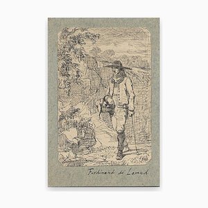 Ferdinand Lemud, Homme avec un Panier, Dessin, 19ème Siècle