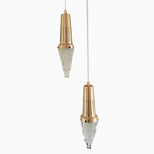 Vintage Brass & Glass Pendant Lamps from Vitrika, Set of 2