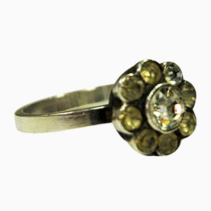 Swedish Silver Flower Ring with Clear Stones, 1962