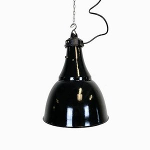 Lámpara colgante Bauhaus industrial de esmalte negro, años 30