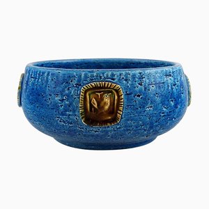 Scodella in ceramica blu Rimini smaltata di Aldo Londi per Bitossi