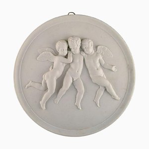 Antique Bisque Wall Plaque with Putti from Bing & Grondahl