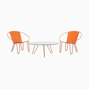 Lounge Chairs and Coffee Table in Burnt Orange, 2020, Set of 2