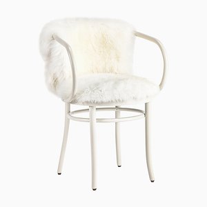 White Viennese Chair with White Fur from Thonet