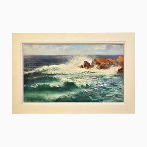 Pintura marina, ondas y rocas, siglo XX