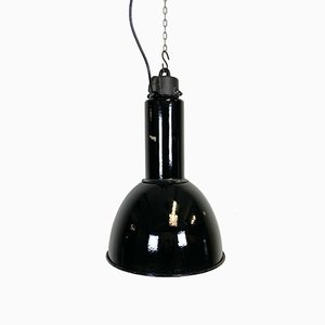 Lámpara colgante Bauhaus industrial esmaltada en negro de Elektrosvit, años 60