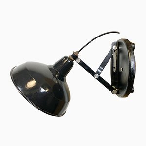 Verstellbare schwarze Industrie Emaille Wandlampe, 1950er