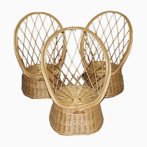 Rattan Lounge Chairs, 1970s, Set of 3