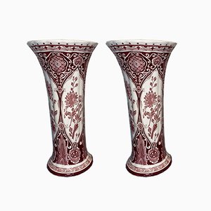 Large Vintage Red Cornet Vases from Royal Delft, Set of 2