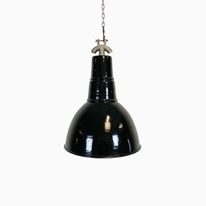Lámpara de techo industrial Bauhaus esmaltada en negro, años 30