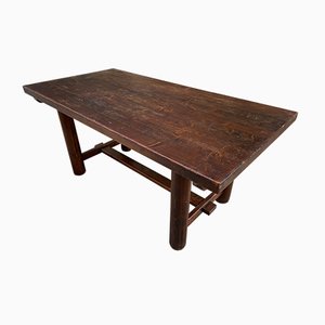 Fir Dining Table with Round Legs, 1950s