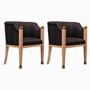 Set of Austrian Maple and Brass Armchairs, 1940s